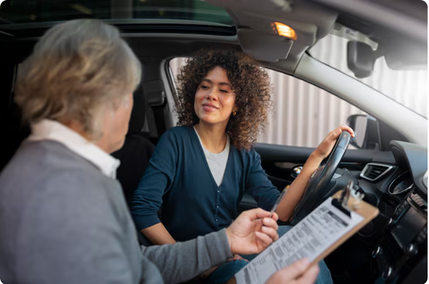 Driving instructor and student during a lesson